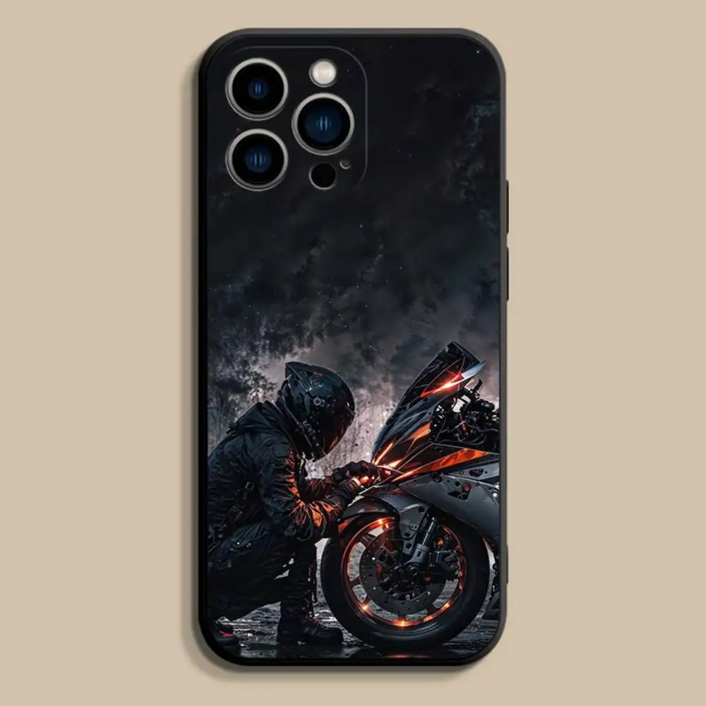 M-funda de teléfono para motociclista para iPhone 11,12,13,14,15,16,17,Pro,Max,Plus,E,SE4,Air,Mini cubierta suave negra