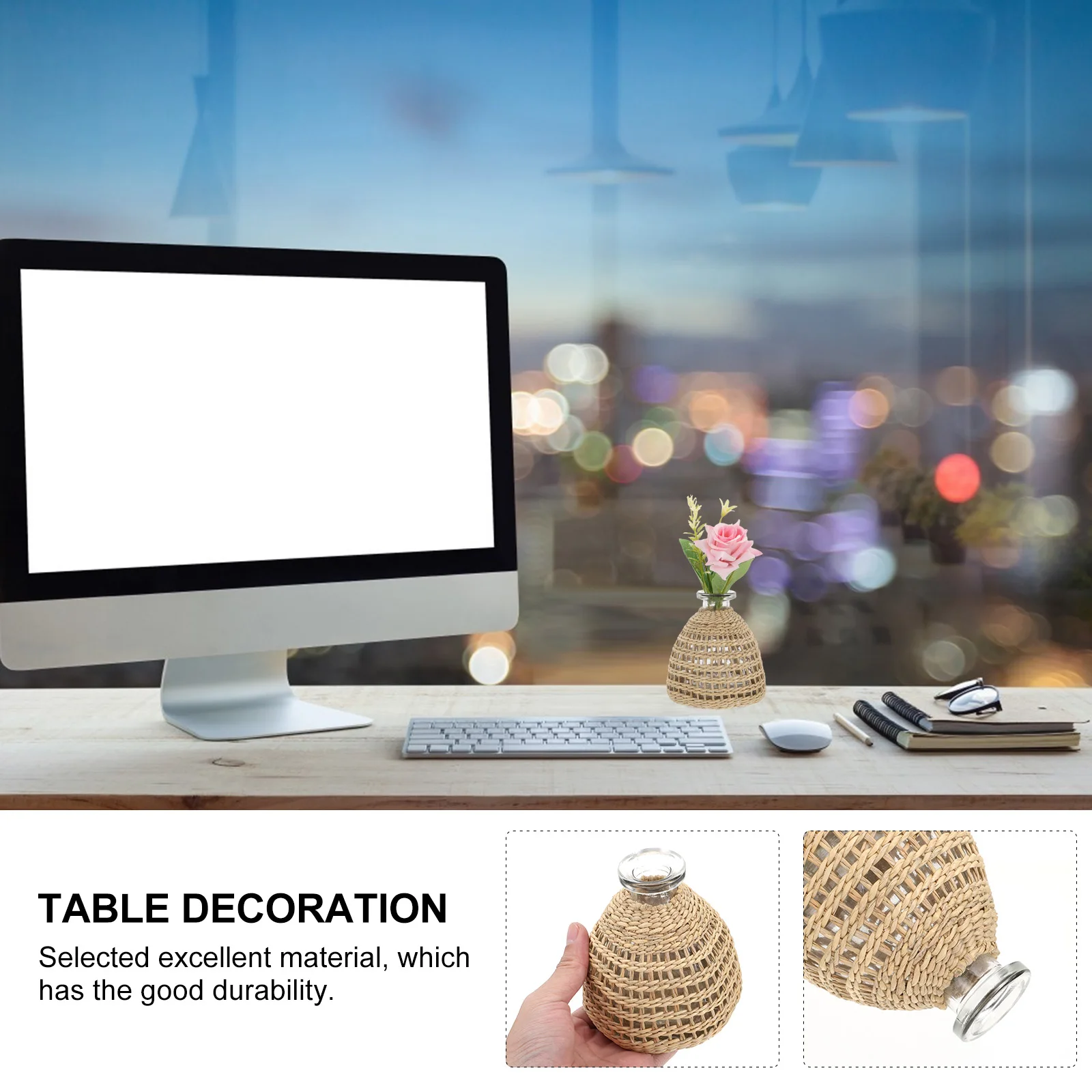

1Pc Delicate Woven Vase Natural Grass Aromatherapy Bottle Simple Beauty Home Decor Light Brown