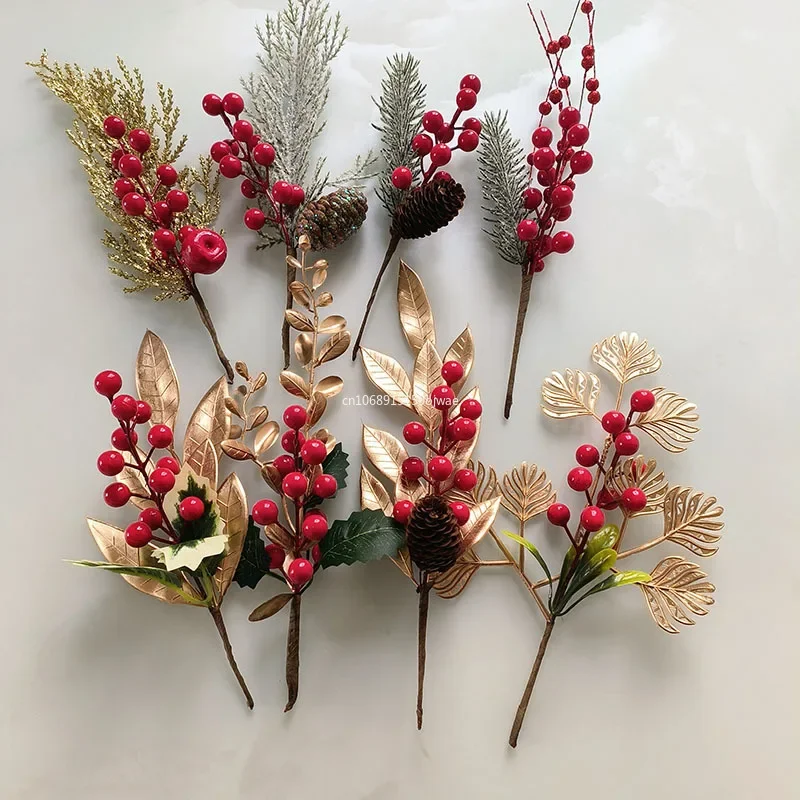 Christmas Red Berry Artificial Flowers Pine Cone Branch Xmas Tree Christmas Decorations Home Decor New Year Ornaments Gifts 2024