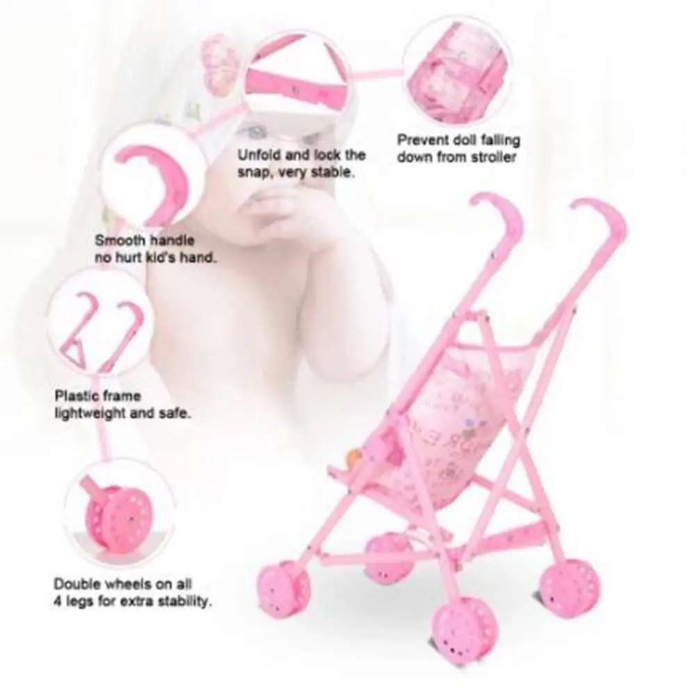 Hot Baby Infant Doll Stroller Carriage Foldable with Doll for 12inch Doll Mini Stroller Toys Gift Pink