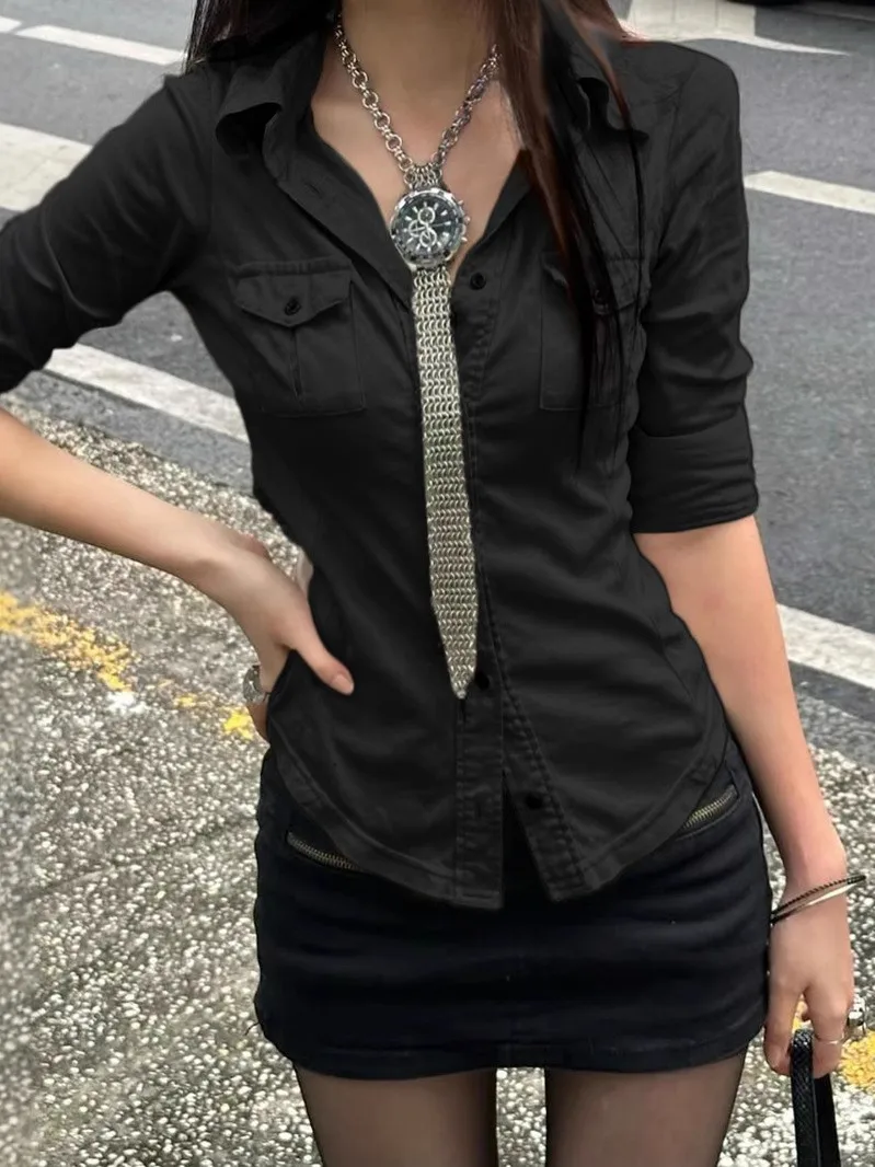 Top informal largo adelgazante para mujer, ropa de trabajo con línea de cintura destacada, tela fina, Material PU no deformable