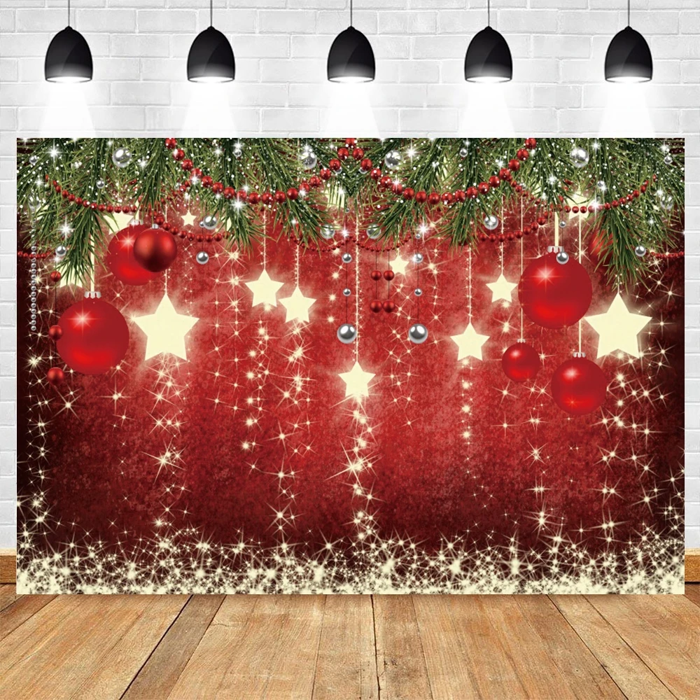 Red Christmas Photography Backdrop Xmas Ball Glitter Bokeh Sparkle Star Winter Snowflake Snowman Kids Portrait Photo Background