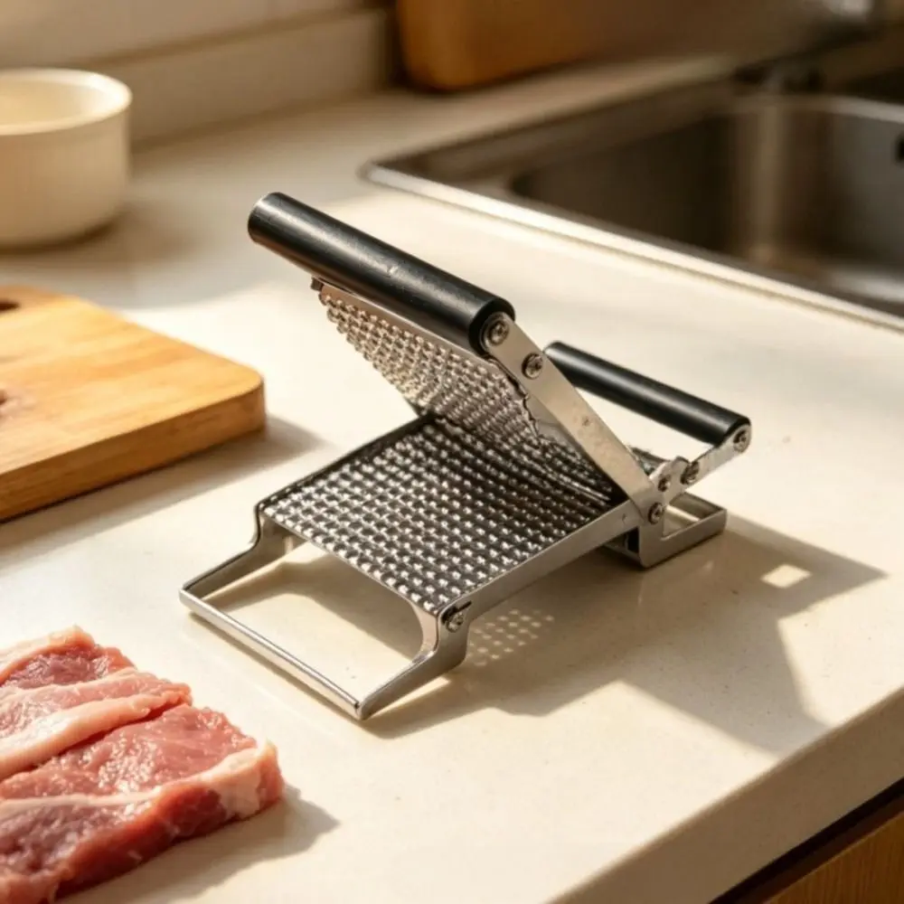 Manual Clip on Meat Tenderizer 304 Stainless Steel Non-slip Handle Meat Tenderize Tool Effort-saving Meat Presser Restaurant