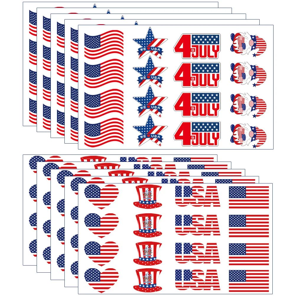 

10 Sheets Independence Day Face Tattoos Sticker Usa Day Mixed Style Durable Body Tattoos Stickers Party Decor Face Stickers