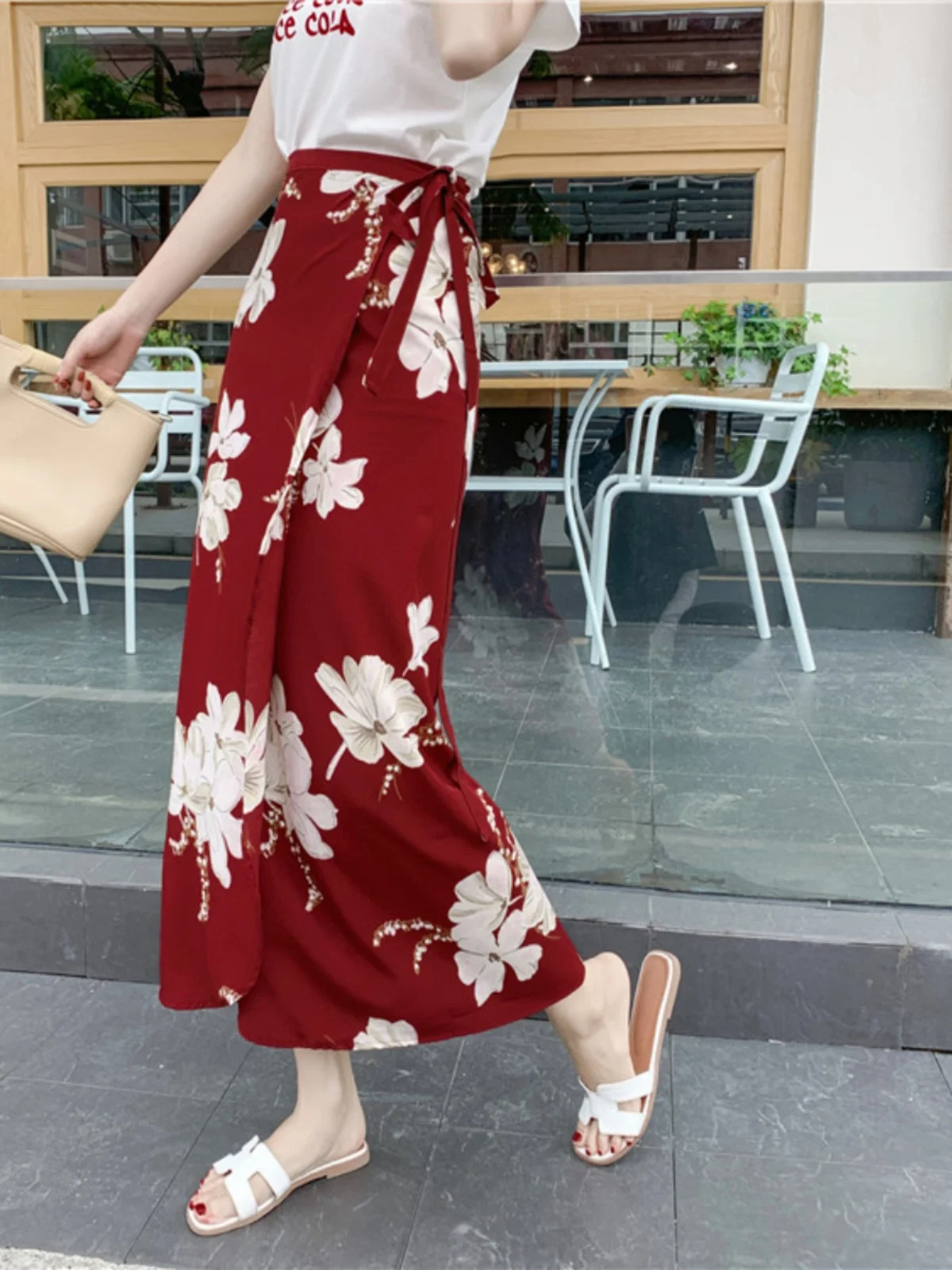 

Vintage Tie-Dye Chiffon Asymmetrical Beach Skirt Women's Summer Slimming Midi Skirt Floral Print Embroidery Gathered Butterfl...