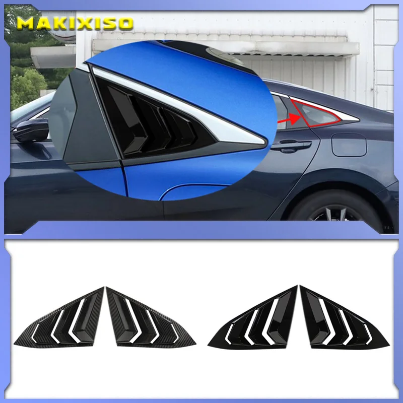 

2pcs For Honda Civic 10th 2016-2021 Car Rear Triangle Window Louver Side Shutter Blind Shades Cover Trim Sticker Vent Carbon