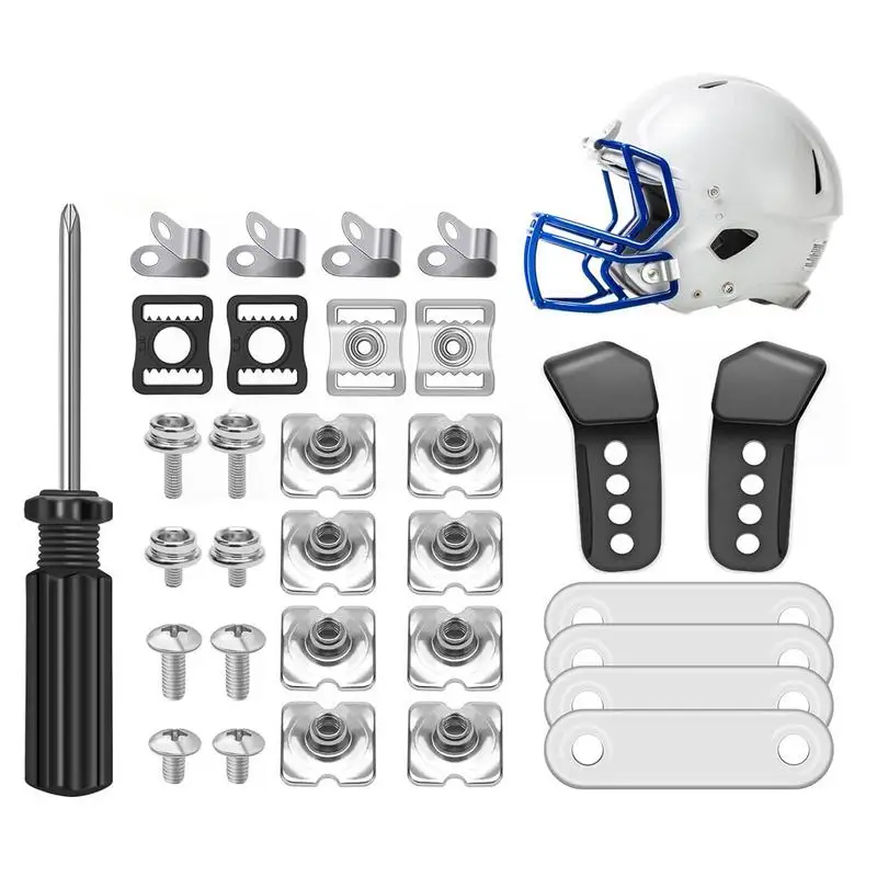 Hockey Repair Kit 31pcs Football Hardware Kit 2 J Clips 4 Rubber Gaskets 4 R Shape Football Visor Clips Screw Nuts Repair Kit