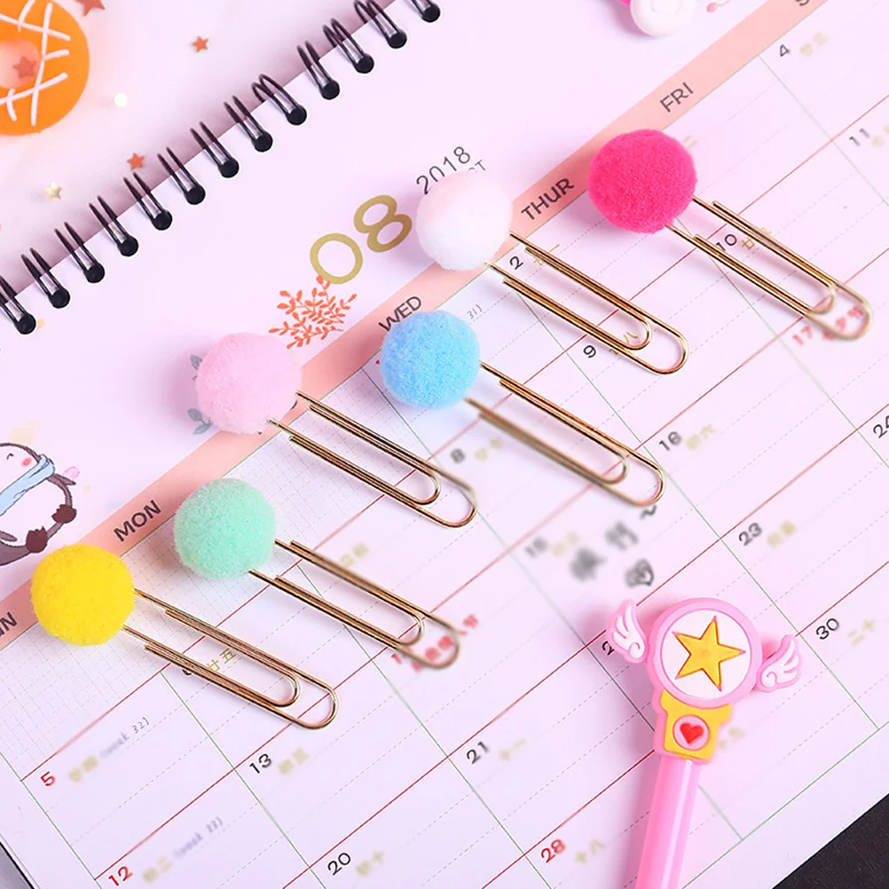 

50PCS Creative Metal Bookmark Color Hair Ball Paper Clip Creative Bookmark Paper Clip(Random Color) Creative Paper Clip