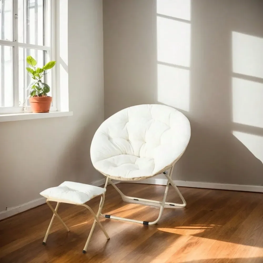 

Folding Faux Fur Saucer Chair For Bedroom Living Room Dorm Foldable Metal Frame Oversized Large Comfy Furry Padded Soft Lounge