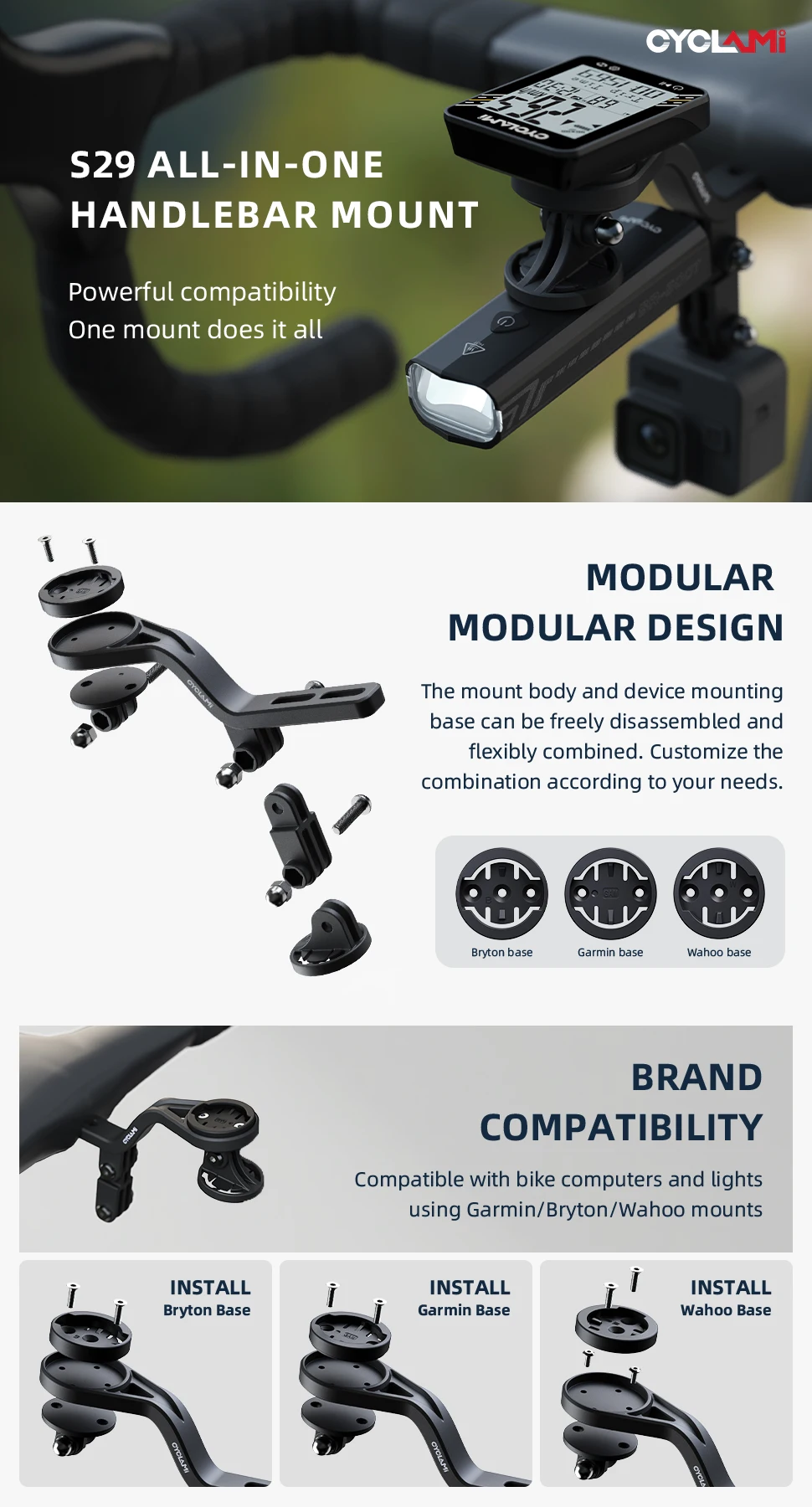CYCLAMI Fahrradcomputerhalterung Gopro Kamerahalter Scheinwerferhalterung Mehrzweckhalterung für Garmin XOSS IGPSPORT Wahao Bryton – Detail 1