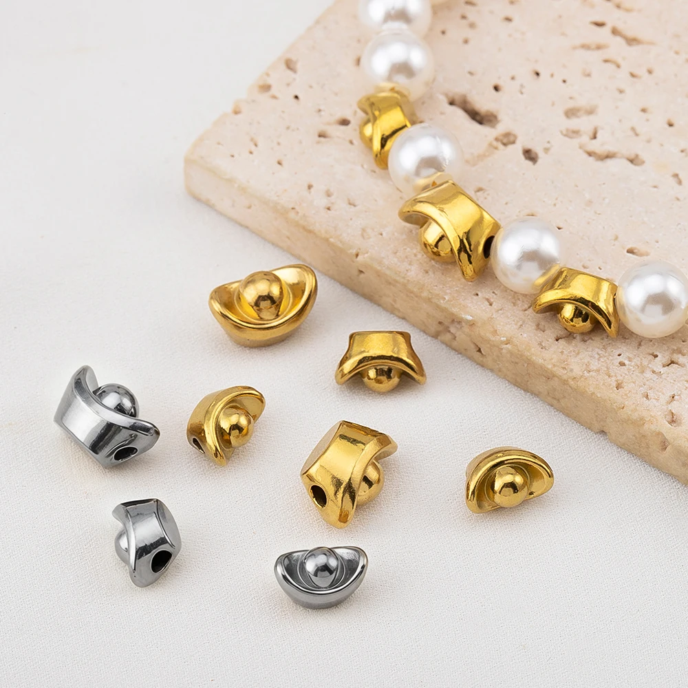 5pcs 10pcs Stainless Steel Fake Gold Ingots Small Spacer Beads Jewelry Making DIY Luck Bracelets Necklaces Component Accessories
