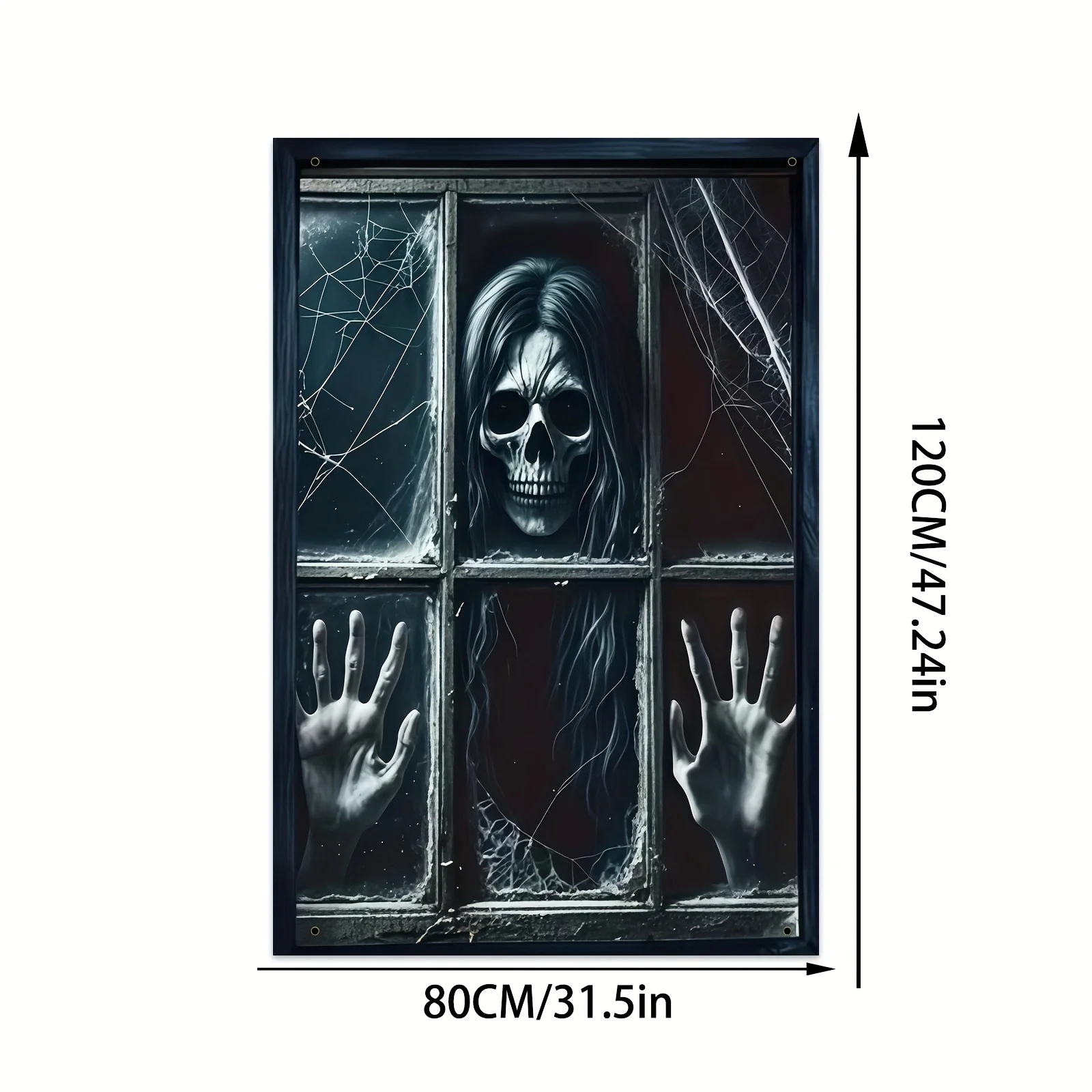 لافتة مسطحة ثنائية الأبعاد قطعة واحدة من لافتة حفلات الهالوين - ستارة شبكة عنكبوت على شكل جمجمة من البوليستر للديكور الداخلي والخارجي