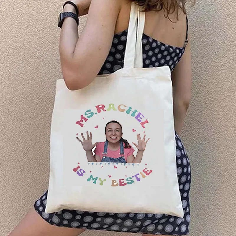 Ms Rachel Fan Co Ms Rachel Is My Besti Shopping Bag Graphic Tote Harajuku Shopper Bag Girls Canvas Shoulder Bag Female Ulzzang