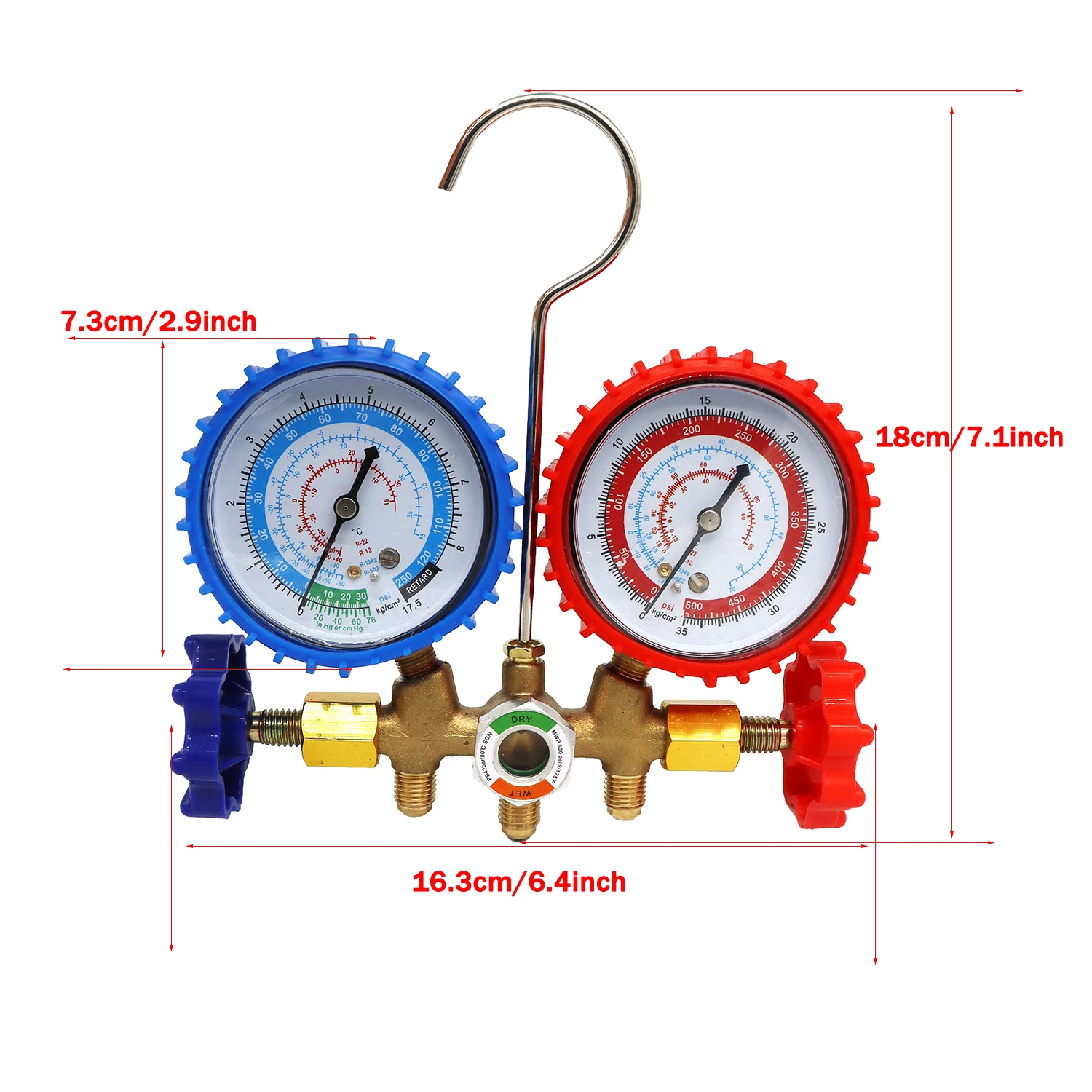 Refrigerant Manifold Gauge Set Air Conditioning Tool for R12 R22 R502 R134a Air Condition Refrigeration Tool with Hose Hook