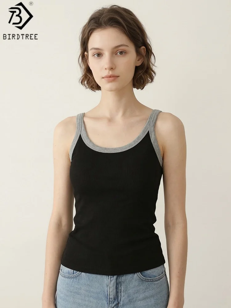 

Женский топ-майка Birdtree из шелковой смеси, облегающий, со встроенными чашечками, без рукавов, повседневный, весна 2026, новинка T63815JF