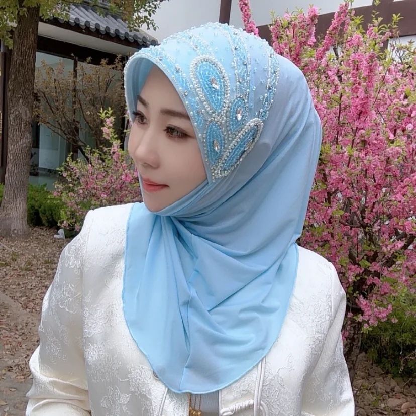 Beading Handmade Instant Easy Wear Hijabi Muslim Women Hijab Turban