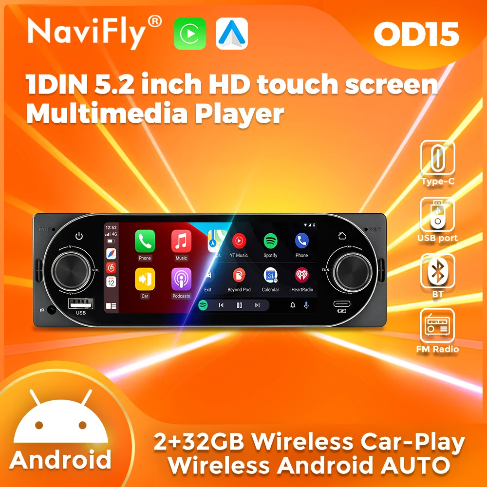 

NAVIFLY 5,2 "32 ГБ автомобильный FM-радио HD мультимедийный плеер для Mazda VW Citroen Ford Peugeot Renault Volvo Wireless Carplay Auto BT USB