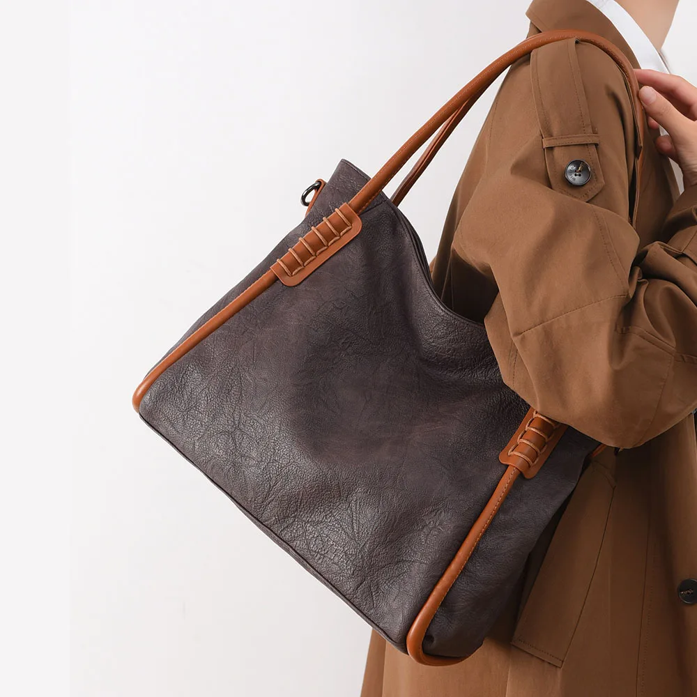 

Новая женская сумка-тоут, корейская нишевая сумка из мягкой кожи, большая вместительная сумка на одно плечо, высококачественная дорожная сумка для покупок