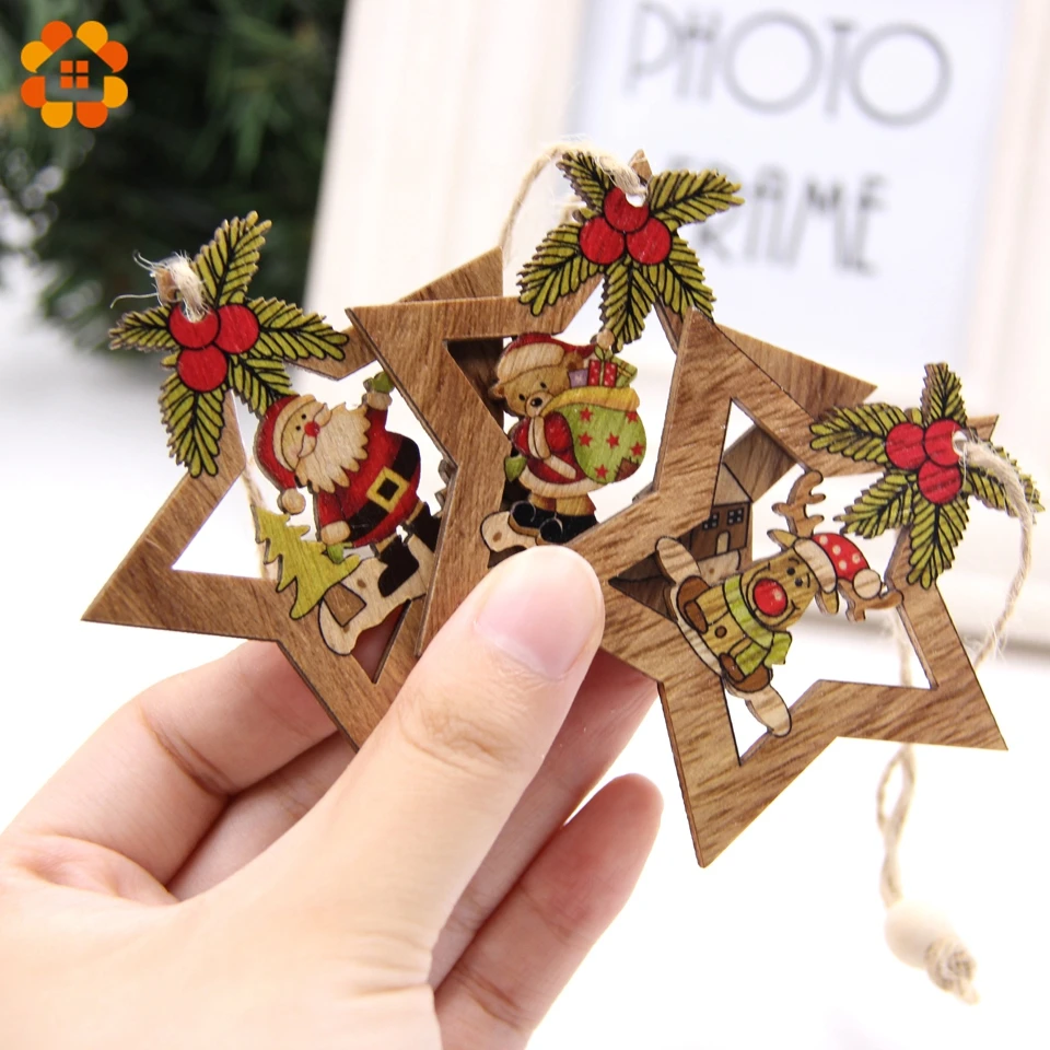 Adornos colgantes de madera de estrella de Navidad para niños, 4 piezas,  adorno de árbol de Navidad, manualidades de madera, regalo para el hogar,  decoraciones para fiestas de Navidad / Artículos para fiestas, image size:960x960