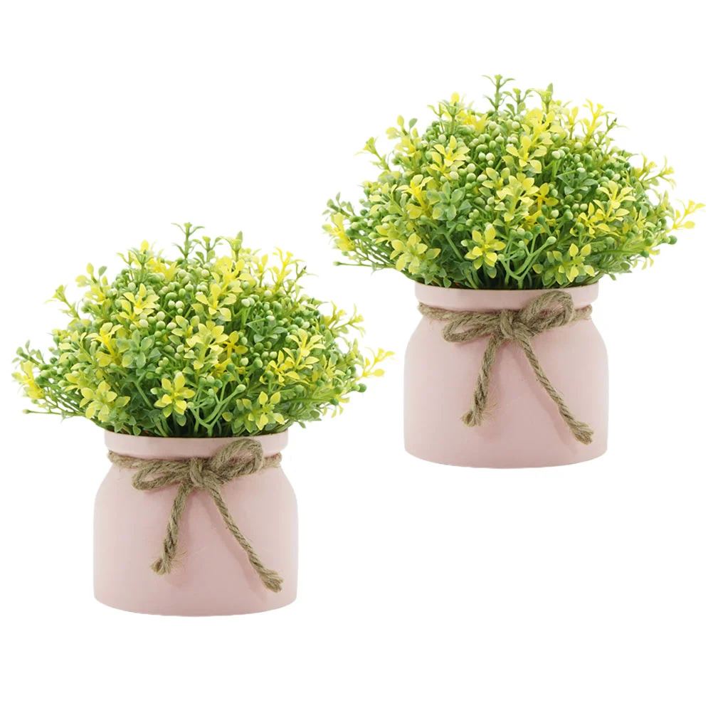 2 Pcs Artificial Flower Decoration Simulation Plant Decorate Fake Decorative Plants Pot Office Bonsai Iron Vases