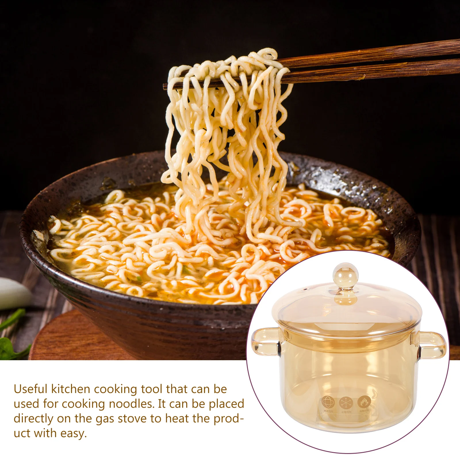 

Glass Clear Double Handle Soup Pot Lid Included Heat Resistant Stew Cooking Pot Ramen Bowl Heat-Resistant Heat Resistant