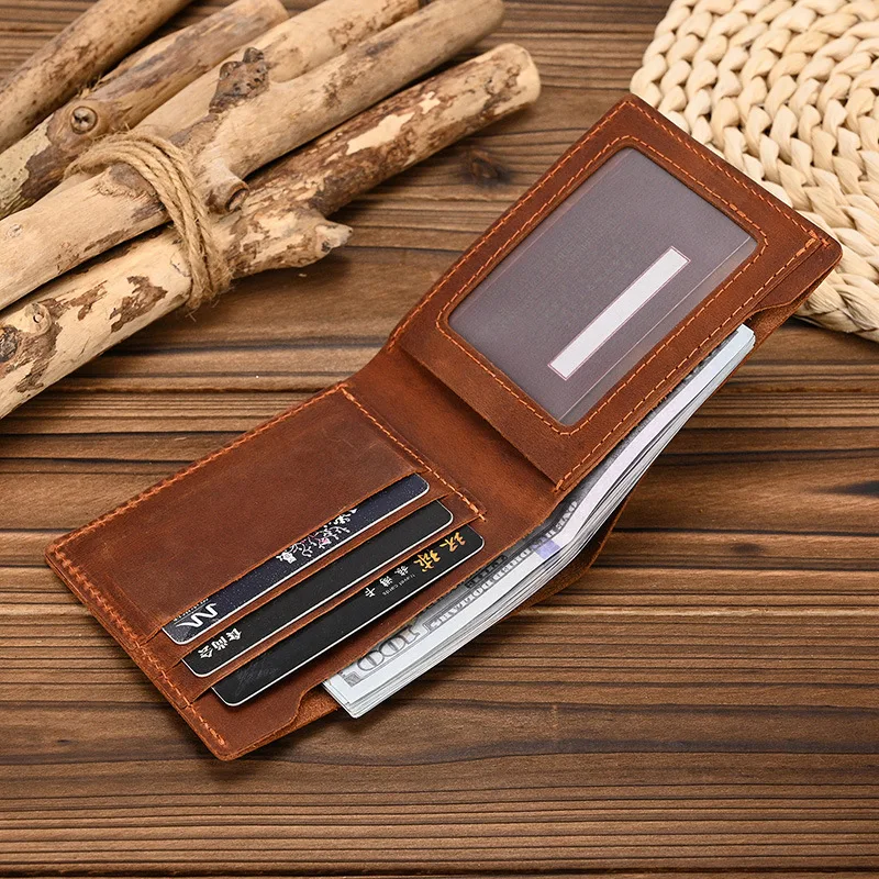 

Men's genuine leather short wallet with multiple slots, card case storage, folding, thin and light youth business wallet