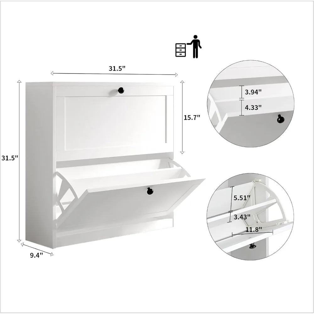 Shoe Cabinet with 2 Flip Drawers, Freestanding Shoes Storage Cabinet with Adjustable Shelf & Anti-Tipping Device, Shoe Cabinets