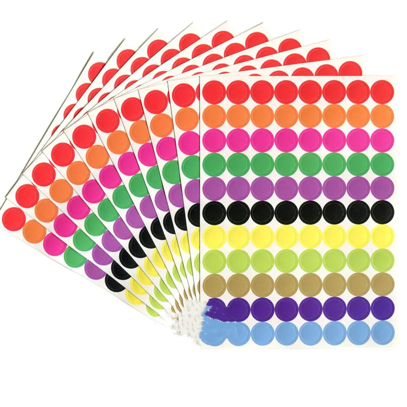 880pcs/10sheet Round Stationery Stickers Labels for Studnets Kids Circles Sealing Sticker for Notebook Decor Dot Package Label