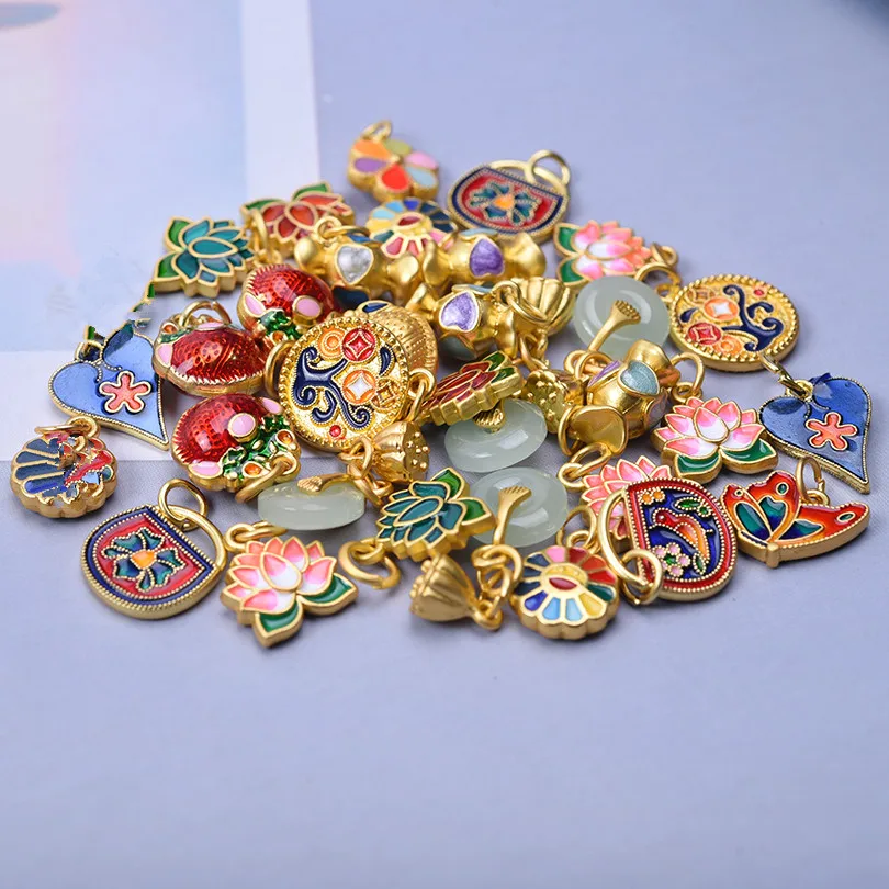 3Pcs/Lot Mix Styles Traditional Chinese Sakura Blossom Charms DIY Earrings Material Kawaii Lotus Sunflower Pendant Jewelry Bulk