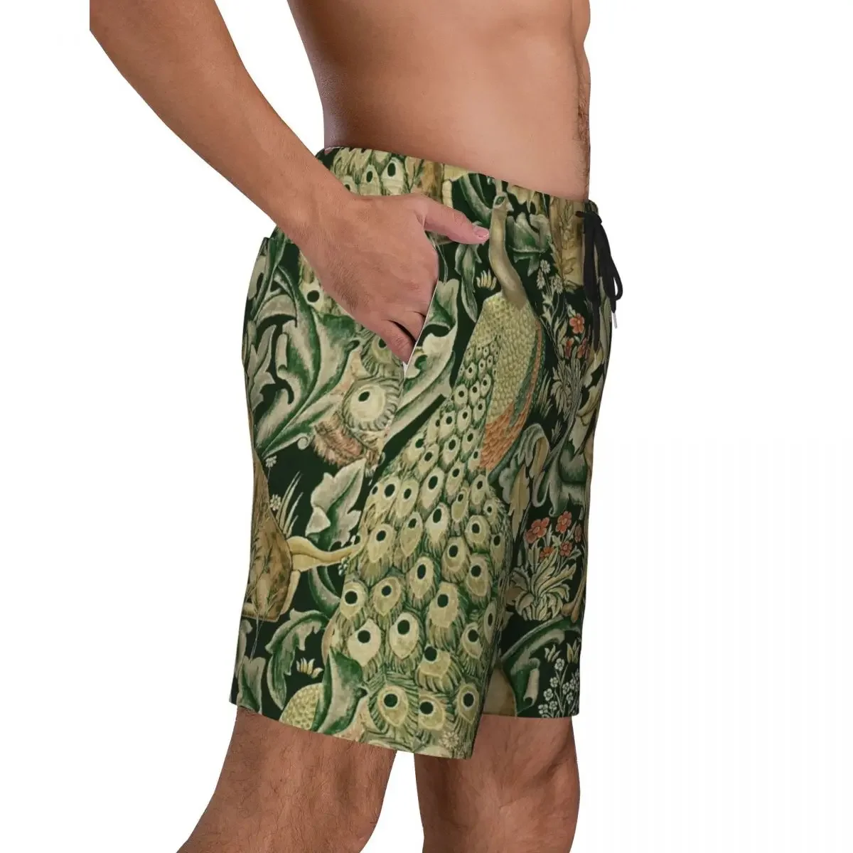 Custom Board Shorts Men Quick Dry Beach Boardshorts Forest Animals Textile Pattern Swimming Trunks Bathing Suits