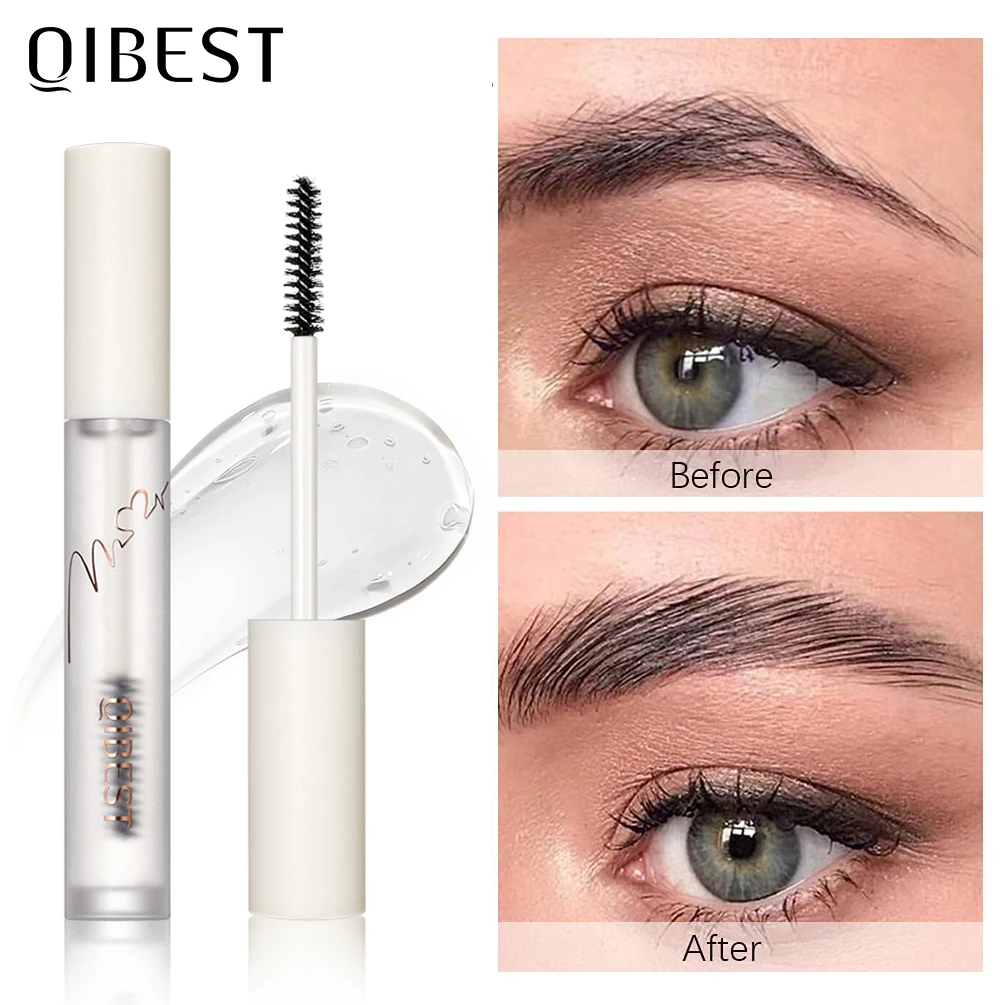 QIBEST gel de cejas transparente, cera impermeable de larga duración con cepillo 3D, jabón de estilismo para cejas, cosméticos para mujeres