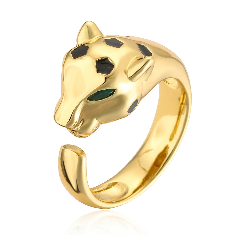 Women's Gold Color Zircon Leopard Open Ring, Statement Piece
