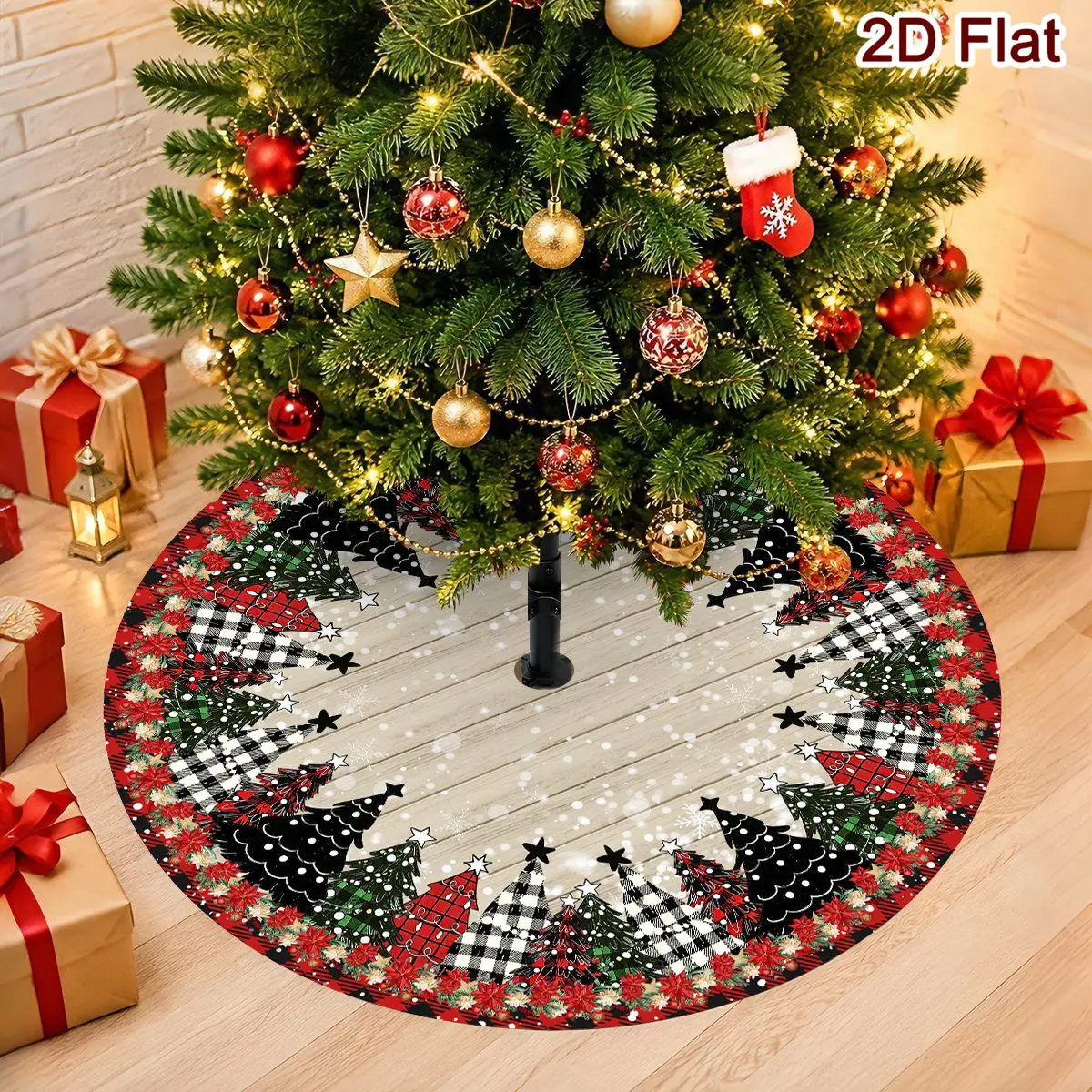 Weihnachtsbaumdecke mit Weihnachtsstern-Druck, rund, 60/90 cm, waschbare Baummatte aus Polyester, Dekoration für Zuhause und Partys, Weihnachtsdekorationen – Detail 3
