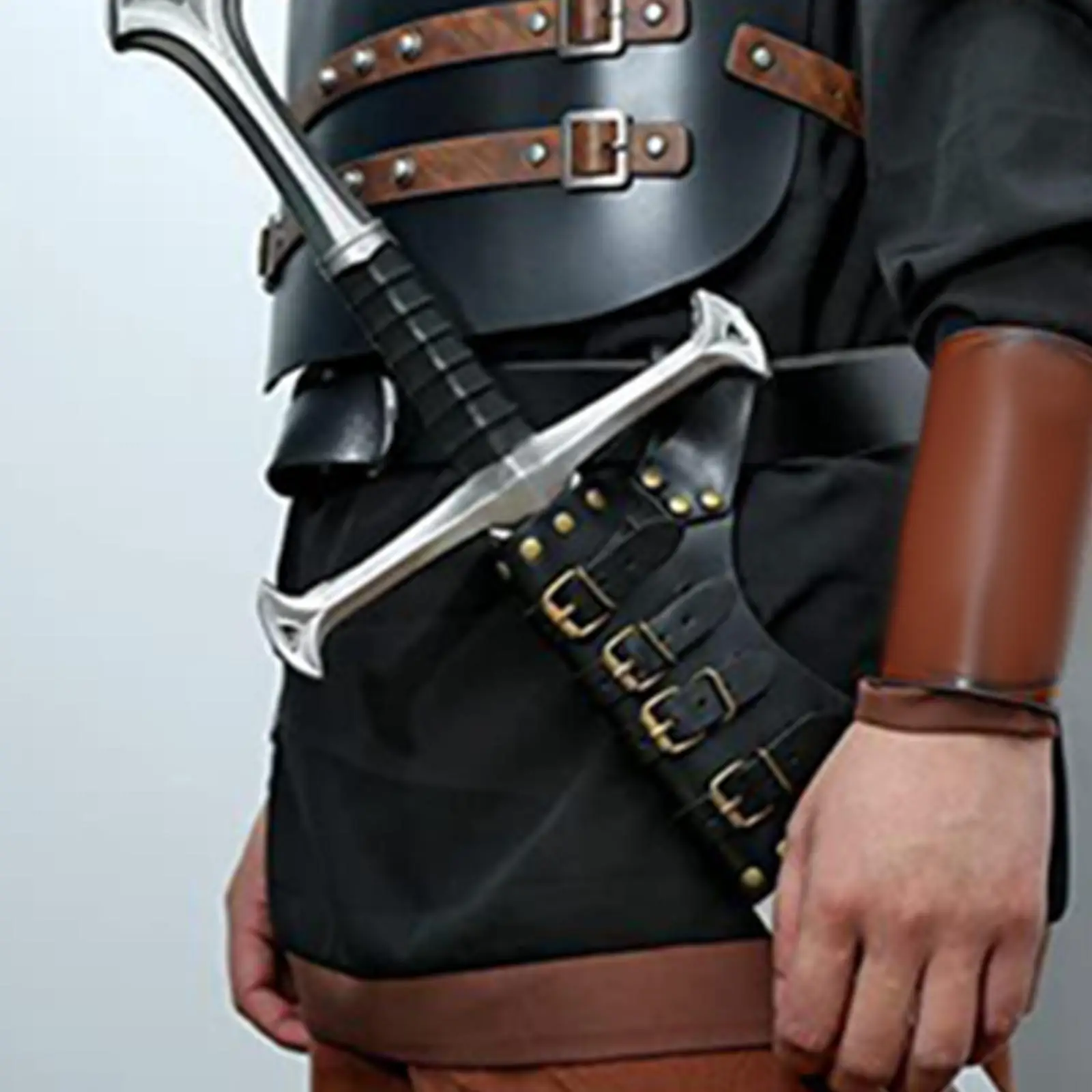 Medieval Sword Frog PU Leather Belt Sheath Adjustable Waist Scabbard Hanger for Knight Viking Pirate Cosplay Costume Accessory