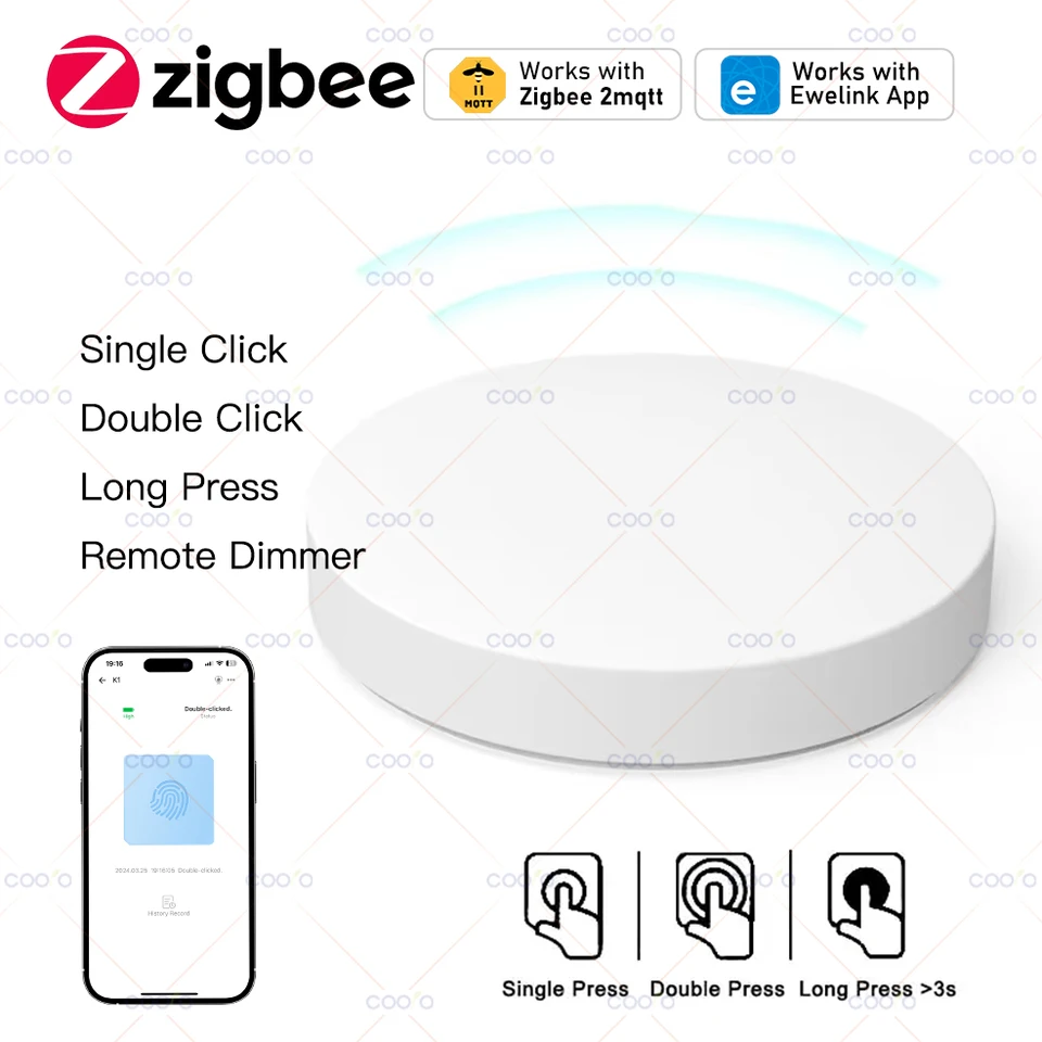 Ewelink ZigBee 3.0 스마트 푸시 버튼 무선 스위치에는 배터리 앱이 포함되어 있습니다. 원격 제어 자동화 시나리오 스위치는 Z2M과 함께 작동합니다. 썸네일 7