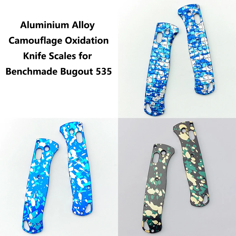 3 Colors Aluminium Alloy Camouflage Oxidation Fold Knife Scale Grip Patches for Benchmade Bugout 535 DIY Make Handle Accessories