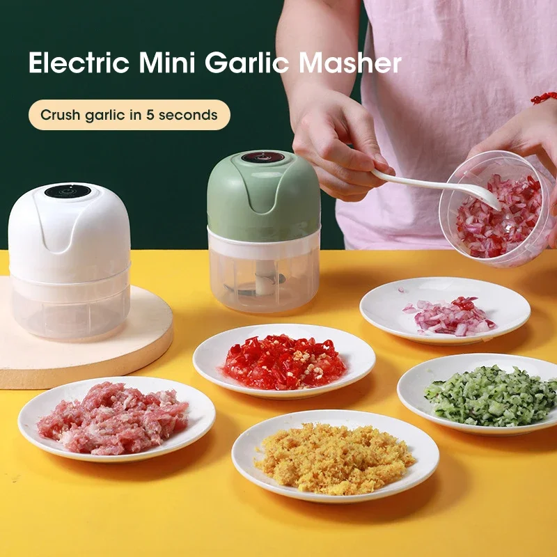 250ml Electric Garlic Masher Machine Mini USB charging Food Processor for Nuts Vegetable Black Pepper Chili Kitchen Tools