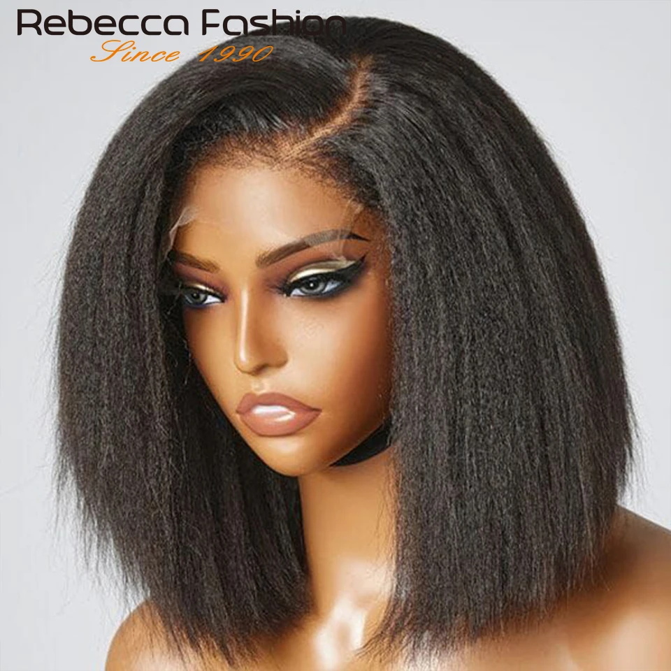 Kinky Straight Bob Lace Front Wigs Pre Plucked Transparent Swiss Lace Bleached Knots Brazilian Curly Human Hair Bob Wigs For