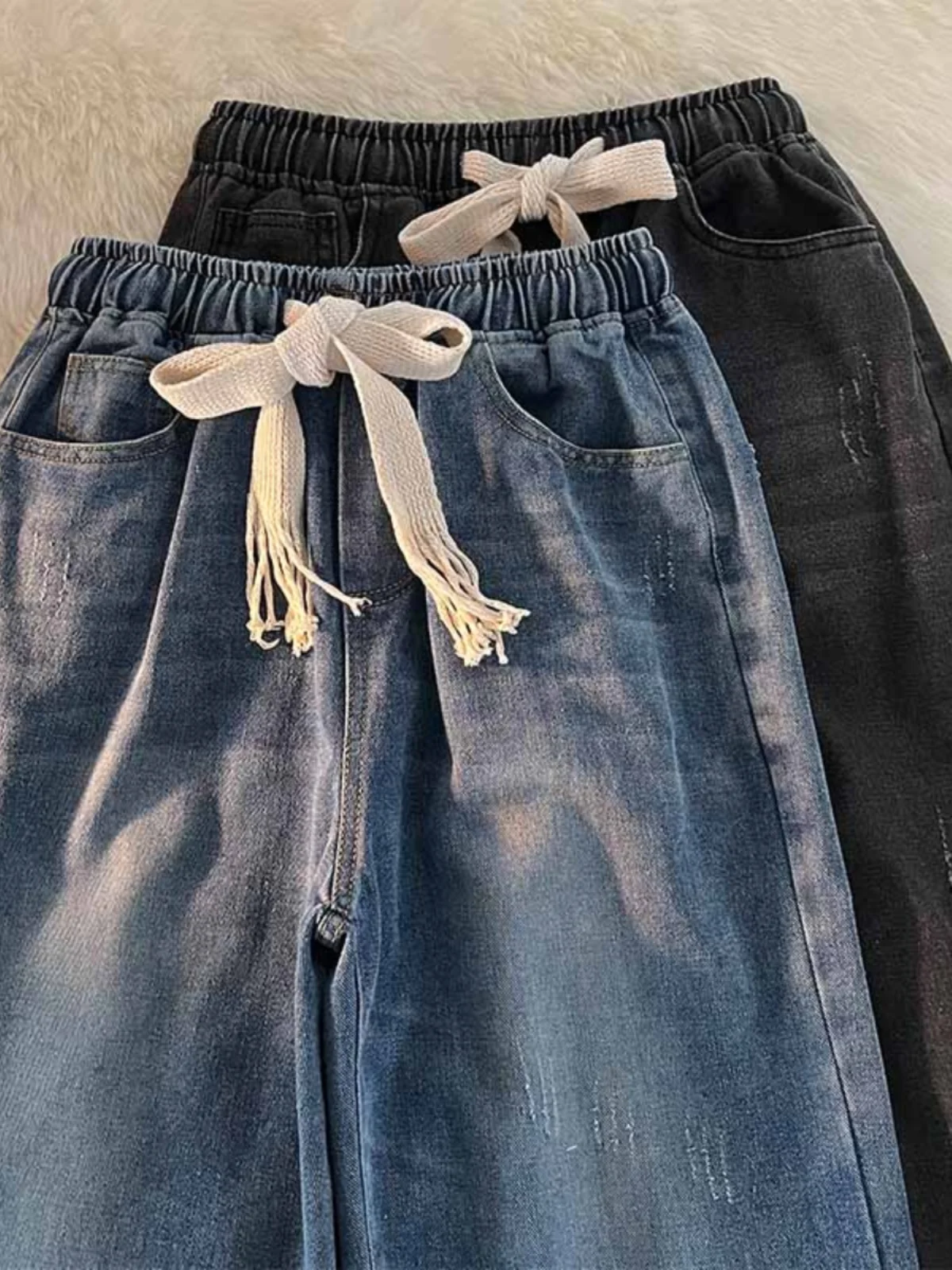 

Мужские джинсы свободного кроя с эластичным поясом в винтажном японском стиле, молодежные, модные, осенне-весенние, прямые, с защитой от пятен