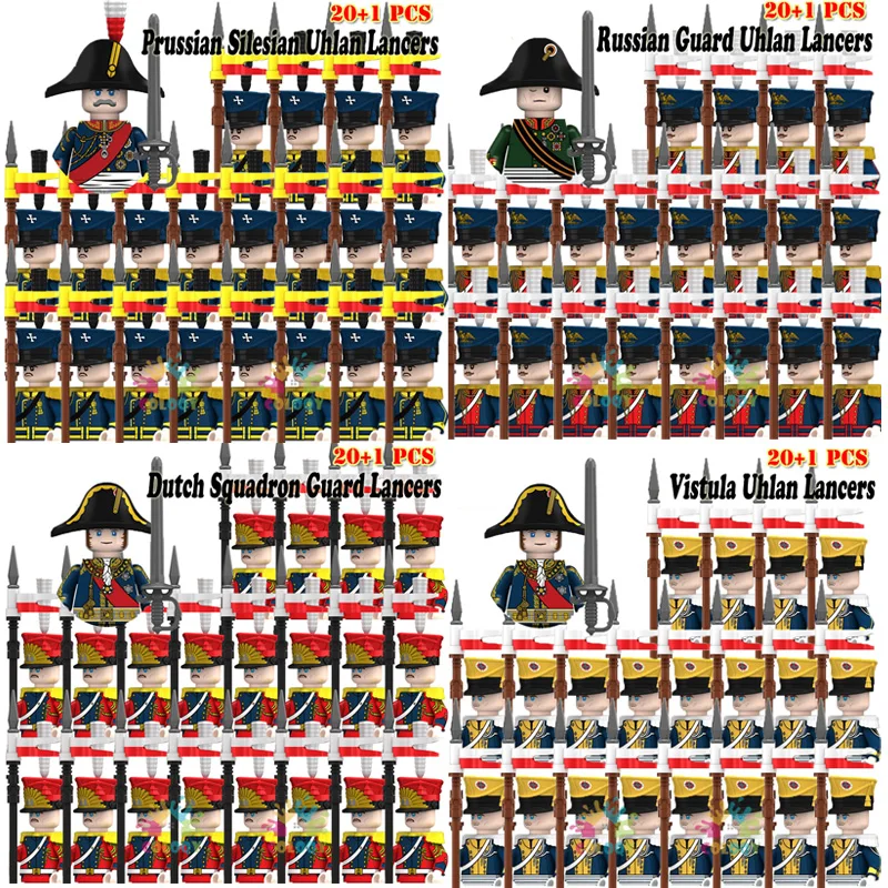 Jouets pour enfants, blocs de construction des guerres napoléoniennes, 21 pièces/lot, fusiliers, lansseurs, soldats, mini figurines d'action, jouets pour enfants, cadeaux de Noël