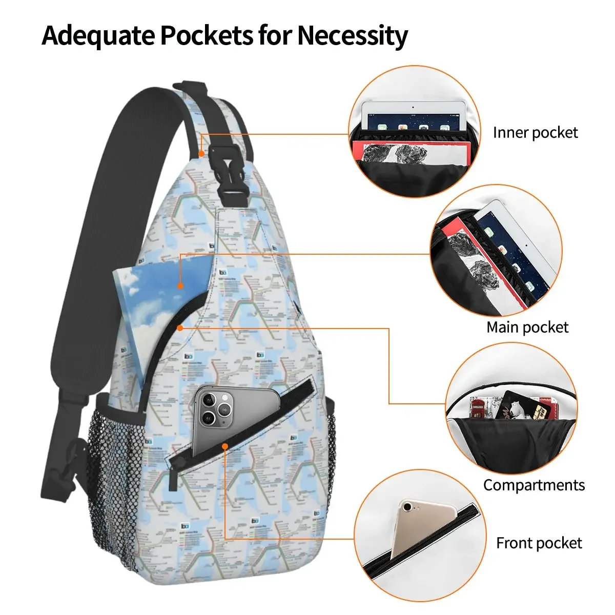 Bart Map - Bay Area Rapid Transit Map Chest Bag Men Sling Crossbody Backpack Chest Bag Traveling Hiking Daypack Shoulder Bag