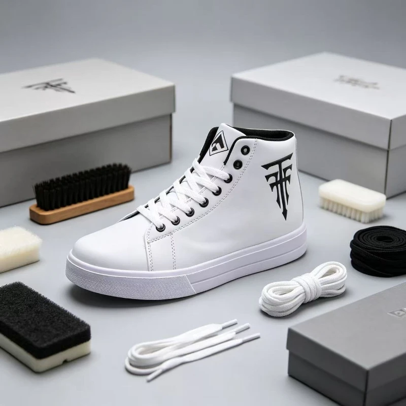

Men's High-top White Casual Sneakers Gothic Triangle Print Breathable Comfortable Flat Shoes For Daily Walking And Skateboarding