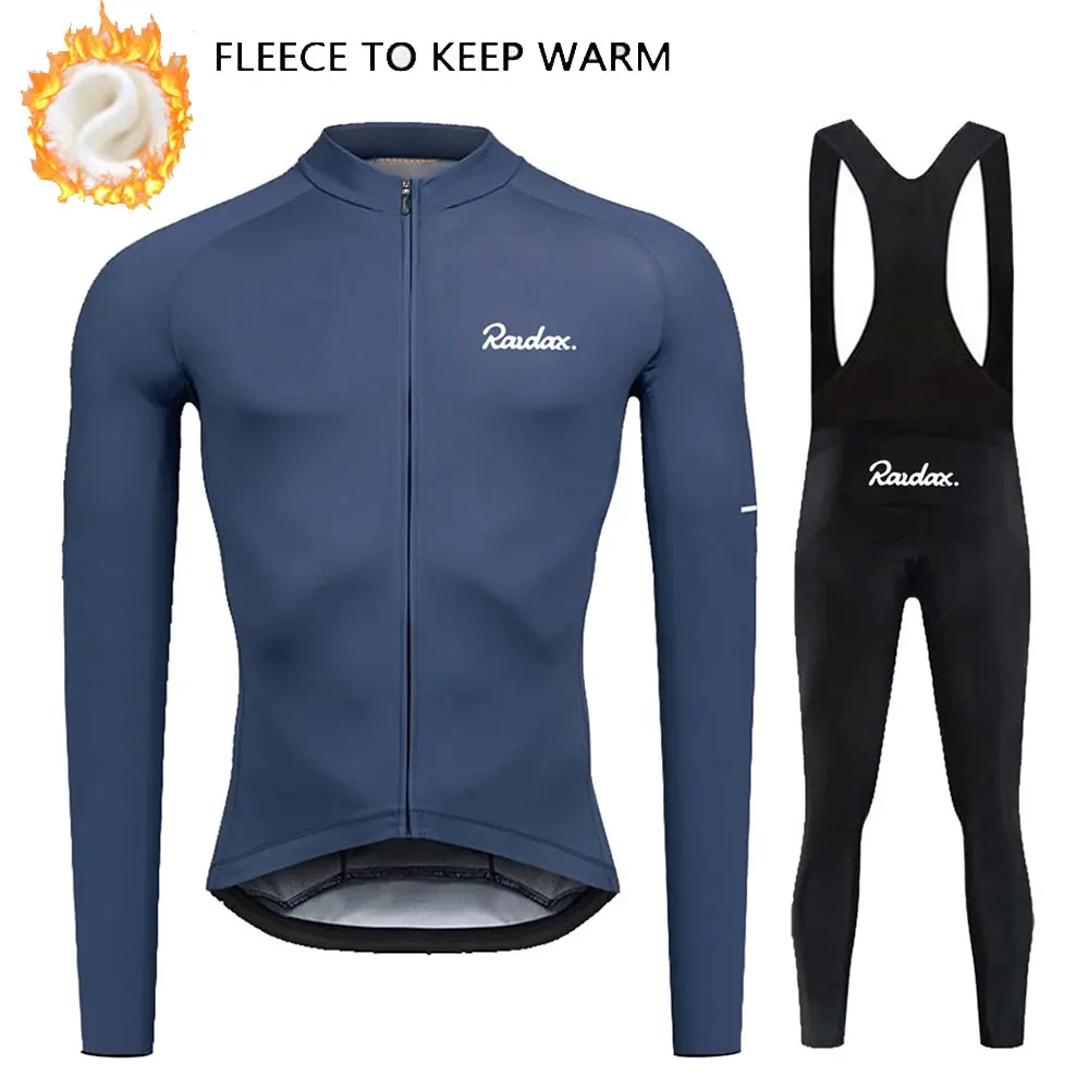 2023 RAUDAX Winter Thermal Fleece Cycling Jersey Set Man's Long Sleeves Cycling Kits Mountain Bike Jersey Road Bike Cycling Suit