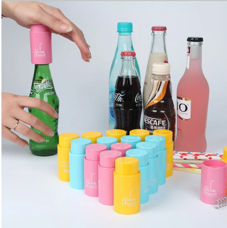 

1PC Plastic Drink Punch Cylindrical Bottle Cover Hole Punch Bottle Cap Hole Maker For Straw Party Kids Circular Bottle Opener