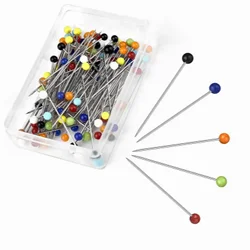 50/100Pcs Colorful Round Pearl Head Needles Stitch Straight Push Sewing Pins For Dressmaking DIY Sewing Tool Positioning 32mm