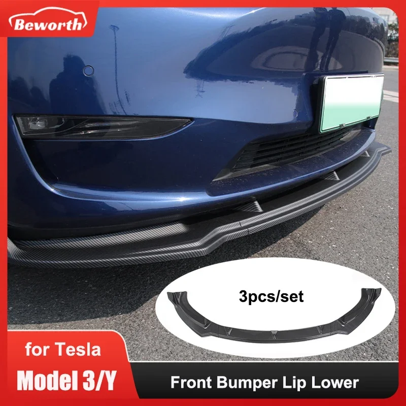 Front Bumper Lip Chin For Tesla Model 3 Y Body Kit Spoiler Deflector Tuning Lower Diffuser Protector ABS Modified M3 Accessories