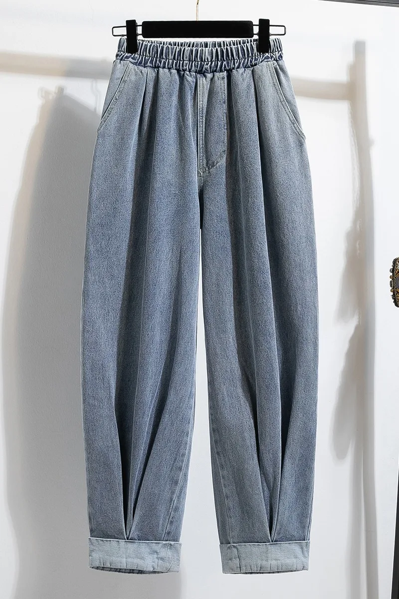 Grande taille jean pour femmes 2025 automne nouveauté haute taille élastique sarouel Denim pantalon Style coréen mode bleu jean femme