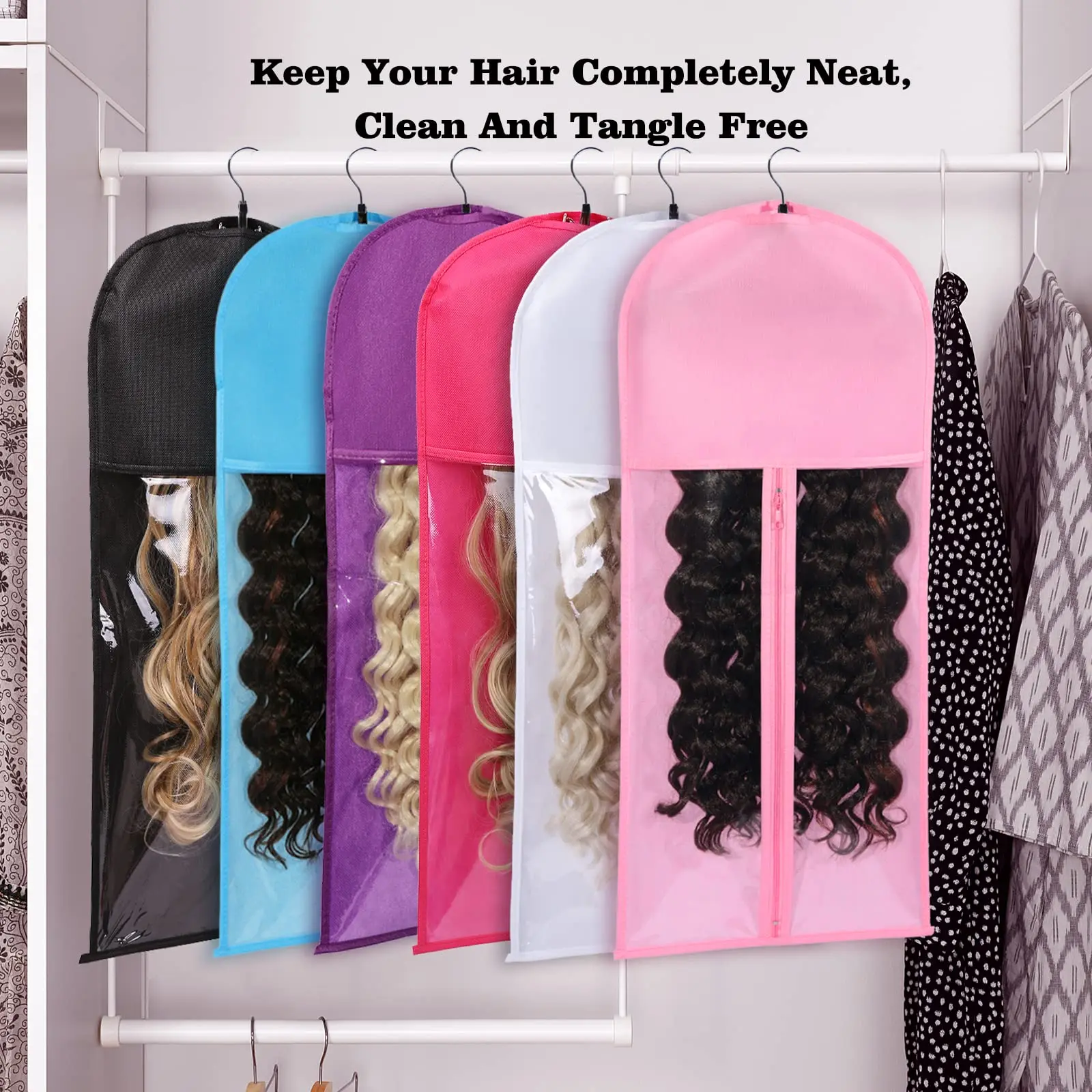 

Wig Bags Storage With Hanger- 3PCS Hair Extensions Storage Bag Hair Hangers For Extensions Hairpieces Storage Holder