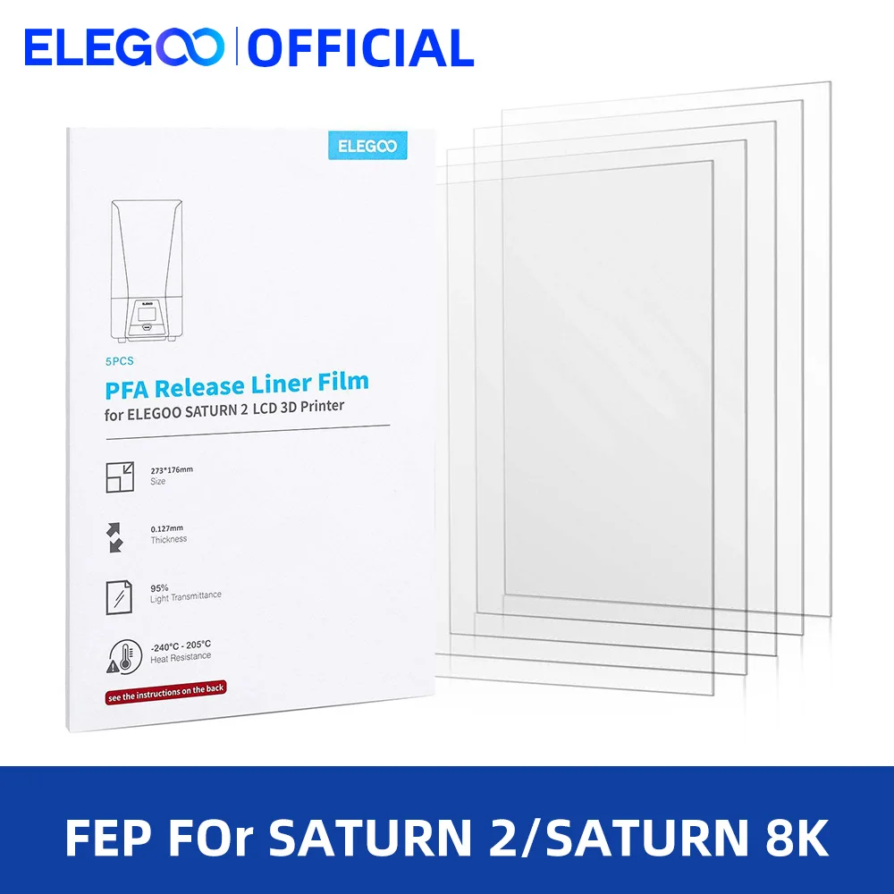 ELEGOO 5PCs FPA FEP V2.0 Release Films Set for SATURN 2/SATURN 8K MSLA 3D Printer FEP 3D Printer Parts Filament