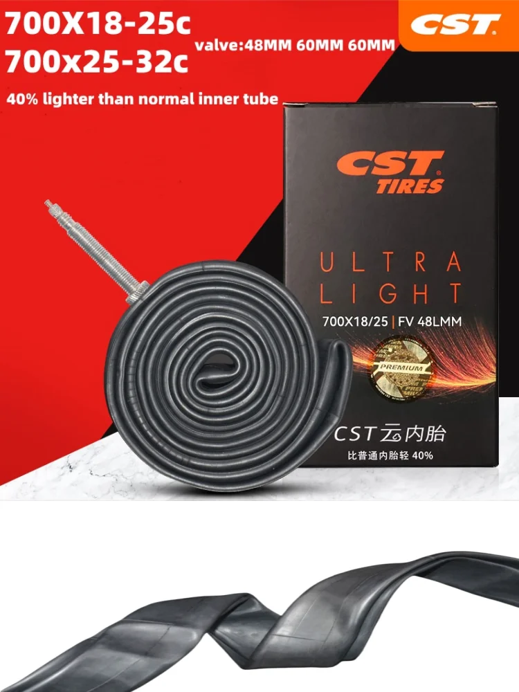 AliExpress NONE CST Ultra-Thin 0.6MM 700C Road Bike Inner Tube 700X18/25 Presta Valve With Detachable Valve 48MM 60MM 80MM
